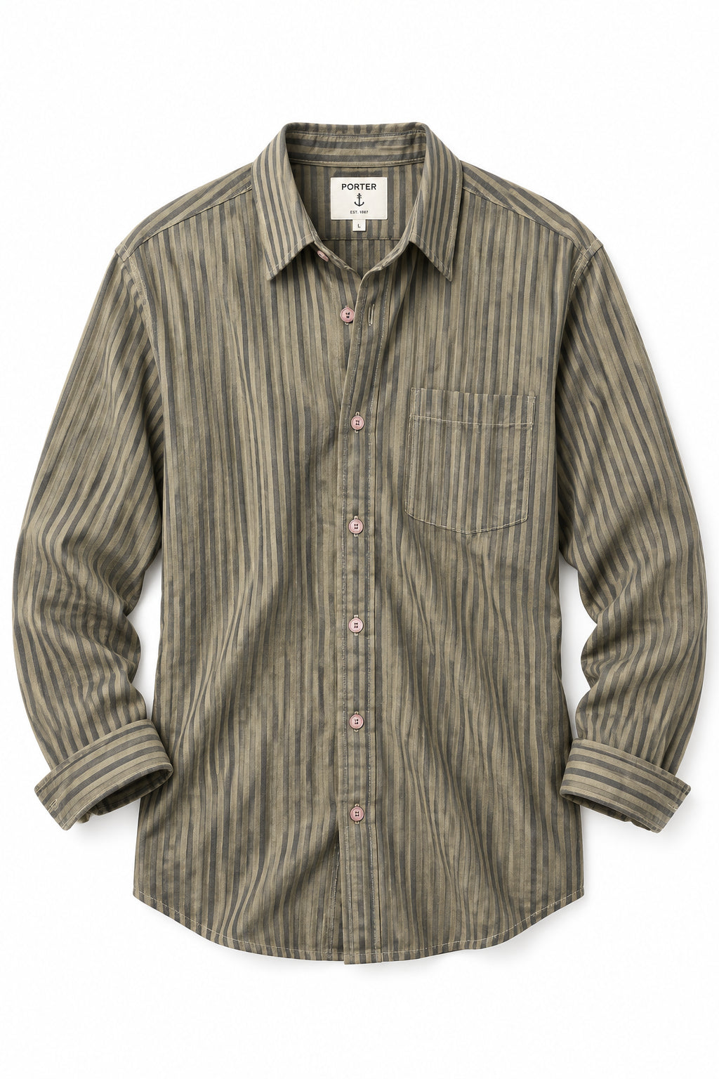 Chemise caporal rayée vert/marron